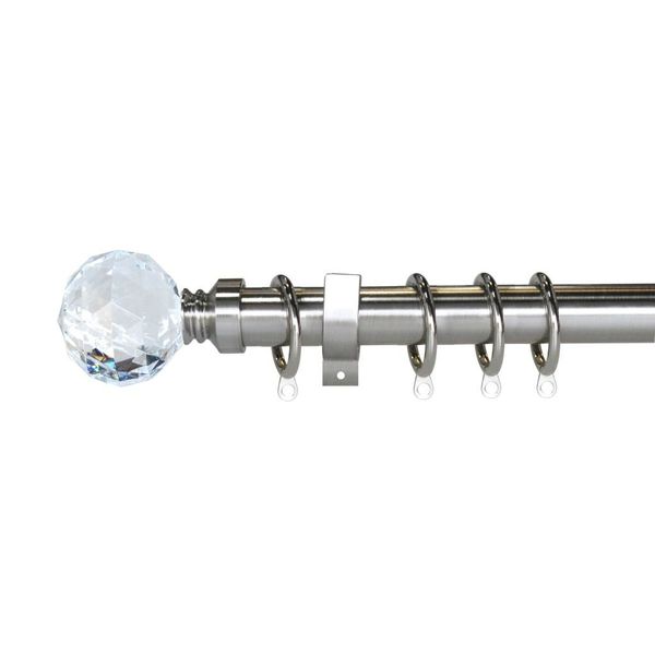 "Crystal" Metal Curtain Pole, Nickel Brush, Extendible From 120-210cms,