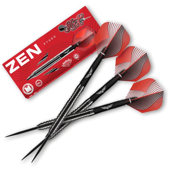 Shot Darts Steel Tip, Zen Kyudo (22g/ 24g/ 26g) 80% Tungsten Barrels, Center Weighted for Maximum Aerodynamics Handcrafted Professional Dart Set and Flights Made in New Zealand Metal Tip Bar Darts