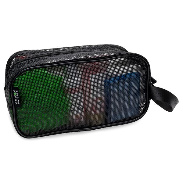 Rolling Nomad Small Mesh Shower Caddy, Hanging Toiletry Bags, Travel Pouch, Cosmetics, Gym Kit, Makeup, Clear Accesory Organizer, Bulk, 9.84x3.94x5.51