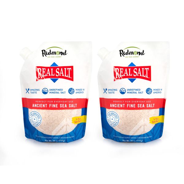 Redmond Real Salt - Ancient Fine Sea Salt, Unrefined Mineral Salt, 26 Ounce Pouch (2 Pack)