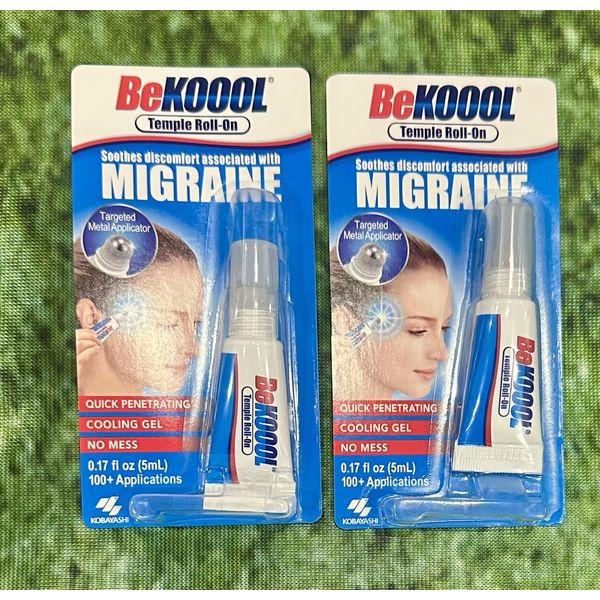 2 BeKoool Temple Roll-On for Migraine Relief Cooling Gel.17 oz. 100 Applications