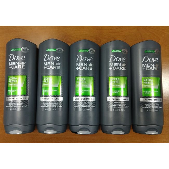 5 Bottles: Dove Men+Care Body Wash for Men's Skin Care Extra Fresh -  E7F