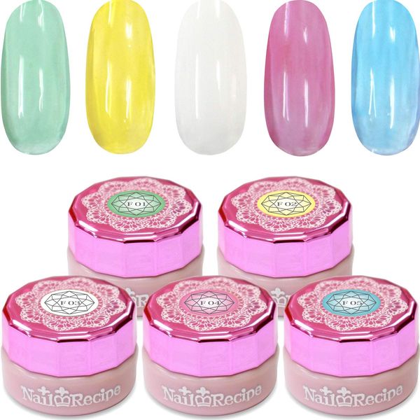 NailRecipe Nail Gel Nail Color Gel 5 Color Set, Coloring, Cute Like Flowers (Aqua F1-5)