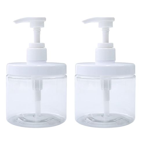 Cosywell Pump Bottle Dispenser Plastic Refillable Bottles Wide Mouth Jar Style BPA Free Empty Bathroom Shower Containers for Lotion Shampoo Conditioner (Clear, 2X 500ml)