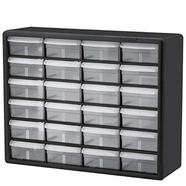 Akro-Mils 24 Cabinet 10724, Plastic Parts Storage Hardware and Craft Cabinet, (20-Inch W x 6-Inch D x 16-Inch H), Black