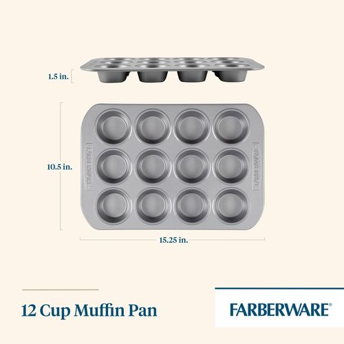 Farberware Nonstick Bakeware 12-Cup Muffin Tin / Nonstick 12-Cup Cupcake Tin - 12 Cup, Gray