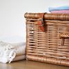 Empty Wicker Hamper Basket Leather Stripes 55 cm