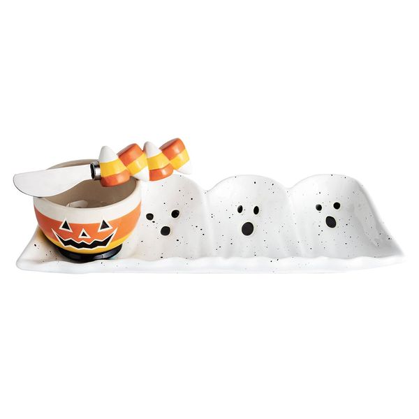 Mud Pie Halloween Glow in the Dark Ghost Tidbit and Tray
