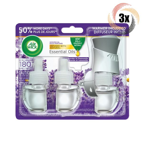 3x Pack Air Wick Lavender Chamomile Essential Oils | 3 Refills + Warmer | 2.02oz