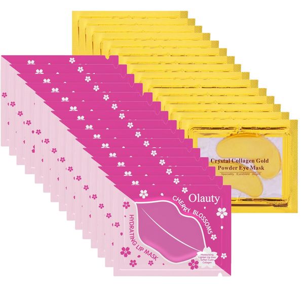 TITIMORE 30 Stück Augenpads & Lippenmasken,Augenpads Gegen Augenringe,Feuchtigkeitsspendende Lip Sleeping Mask für Lippenpflege,24k Gold Eye Pads Anti-Aging Gel Eye Patches,Moisturizing Lip Pads