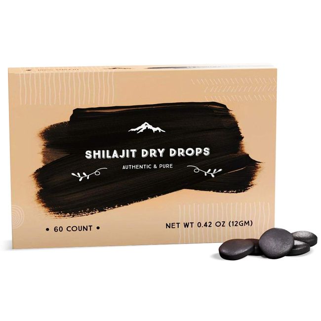 Shilajit Dry Drops - 60 Counts, Rich in Naturall Fulvic Acid, Original Siberian Shilajit, 100% Pure,Trace Minerals Complex