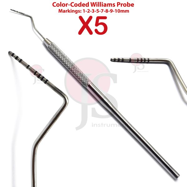 5PCS Dental Perio Probe Periodontal Instruments Diagnostic Color Coded Pocket