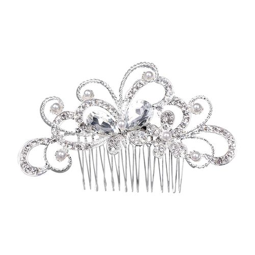 Rumyve Crystal Wedding Hair Comb Flower Silver Bridal Headdress Pearl,Crystal Bridal Hair Piece Bridal Hair Accessories,Stylish Vintage Elegant Ladies Hair Accessories