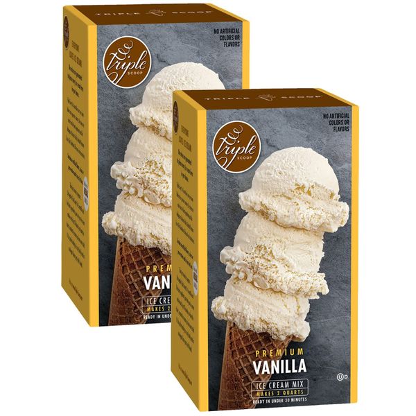 Premium Vanilla Ice Cream Starter Mix for ice cream maker. Simple, easy, delicious. From gourmet mix to maker in 5 minutes. Makes 4 creamy quarts. Made in USA. (2/12.3 oz boxes)