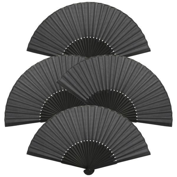 4 Stück Handfächer Schwarz, Chinesische Faltventilator Fächer, Handheld Fächer Silk Fächer Hochzeit Damen, Faltventilator Handfächer, Fecher Damen für Geburttag Party Wedding Wand Deko