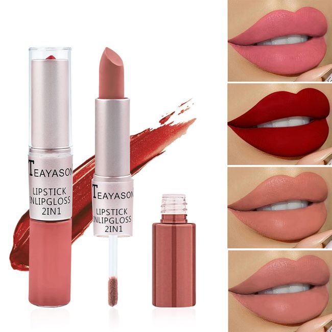 2 IN 1 Lippenstift, Wasserdicht Matt Lippenstift, Langlebige Flüssiger Lippenstift Antihaft-Tasse Lipgloss Flüssiger Lippenstift, Antihaft-Tasse Lipgloss Flüssiger Lippenstift Kosmetik Make up(11)