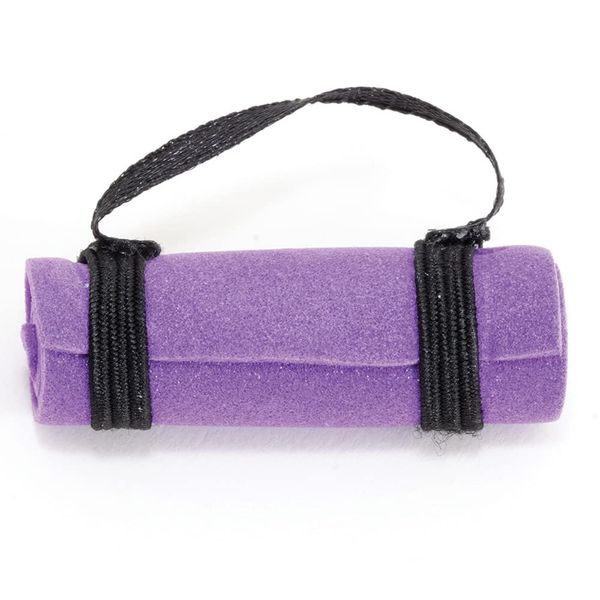 Dollhouse Miniature Purple Yoga Mat Exercise Fitness with Carrying Strap