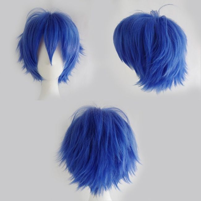 Men Anime Costume Short Blue straight cosplay party wig hair Cosplay wig  Decor