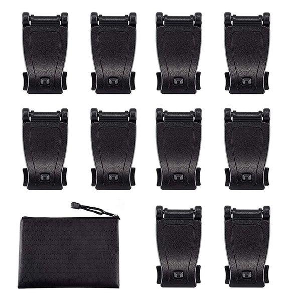 [Hikeen] MOLLE Compatible Webbing Clips, Multipurpose Molle Clips, Tactical Strap Management Tools, Web Dominator Buckle, Tactical Bag & Backpack Clips(10 Pack) Black