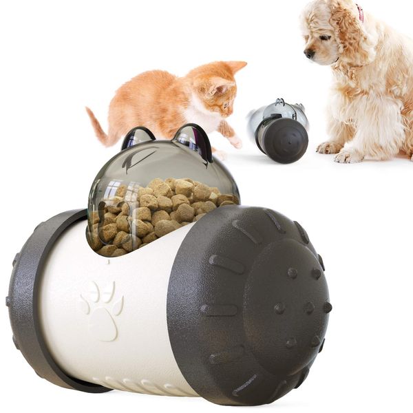 Guardians Treat Dispensing Dog Toy, Tumbler Dog Cat Food Dispenser Feeder Ball Toys, Interactive Chase Toys for Pets Increases IQ (Black)