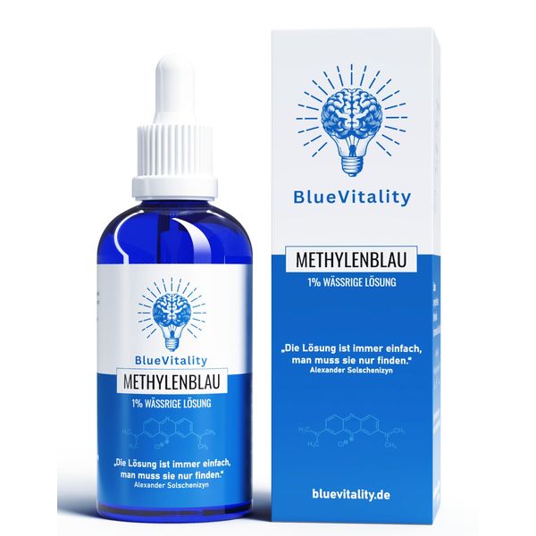 BlueVitality | 100ml Premium Methylenblau 1% Lösung | Pharmazeutische Qualität | 100% reinst USP | Unabhängig laborgeprüft & zertifiziert | Vegan | Inkl. Pipette | Qualität aus Deutschland