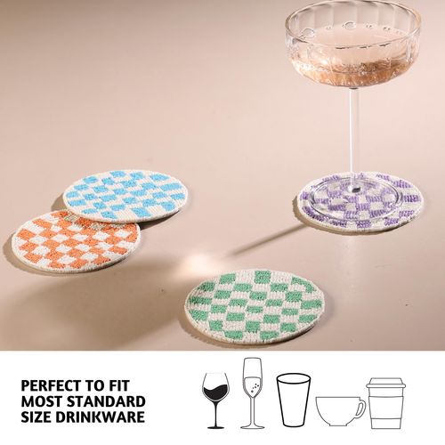 Folkulture Coaster for Drinks | (4") Pack of 4 Multicolor Boho Coasters | Cute Round Boho Coaster | Beaded Drink Coasters for Coffee Table | Round, Beaded, Hand Wash Only