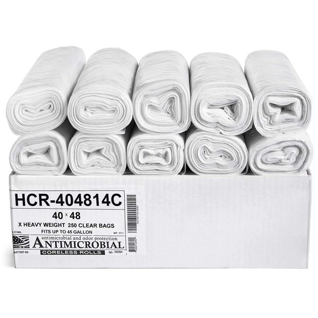 Aluf Plastics High Density Star Sealed Coreless Roll Bags, 45 gal, Polyethylene, 40" x 48", Clear (Pack of 250)