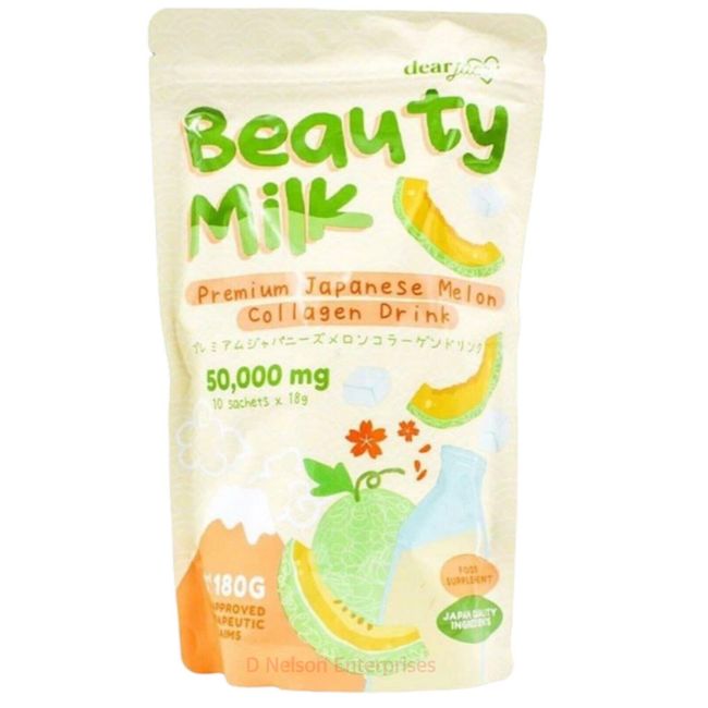 Dear Face Beauty Milk Japanese Collagen Melon Drink, 10 Sachets X 18g