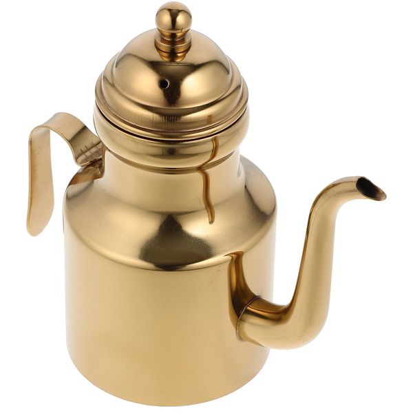 Stainless Steel Oil Dispenser 11oz Olives Oil Can Metal Drip Vinegar Cruet Soy Sauce Pourer Bottle Grease Container for Oil Seasoning Coffee Tea Drinks Golden