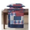 Patchwork Printed Bedspread Quilted Comforter 3 Piece Bed Throw Coverlet with Pillow Shams (Super King, Denim Red)