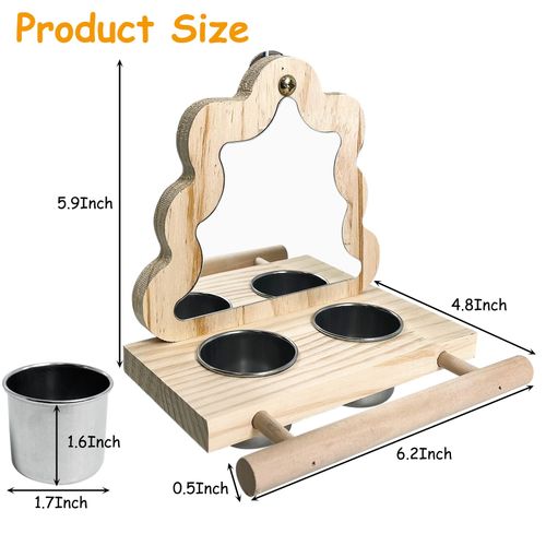 Tfwadmx Bird Parrot Wooden Feeding Cups Small Bird Feeding Dish Cups Stainless Steel Birds Bowls Food Water Bowls with Bird Food Holder for Cockatiel Parakeet Macaw Finches Lovebirds