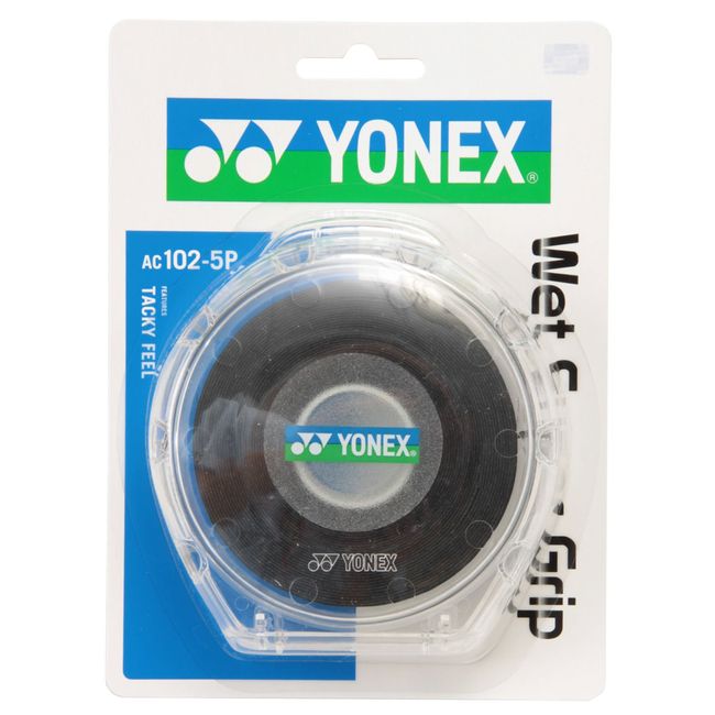 YONEX AC1025P Tennis & Badminton Grip Tape, Wet Super Grip, Case Included, Color: Black, Pack of 5 Rolls