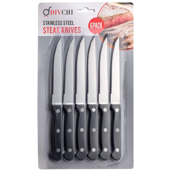 DIVCHI Steak Knives Set of 6 - Steak Knife Set - Serrated Steak Knives Dishwasher Safe Steak Knives Stainless Steak Knives Serrated - Dinner Knives