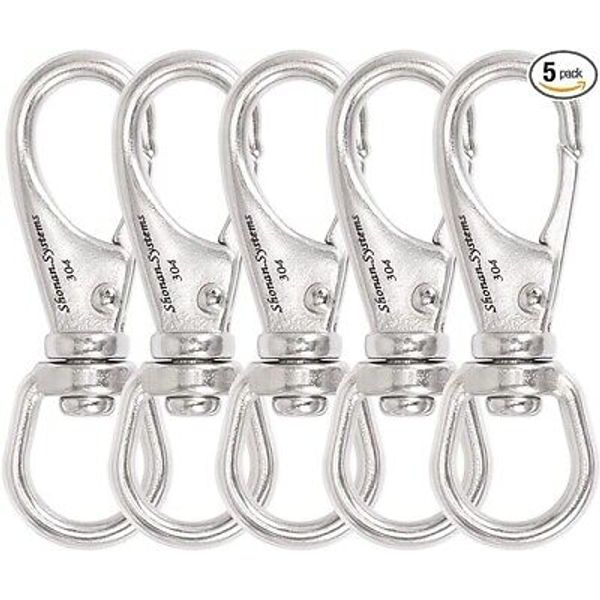 2.7" Stainless Steel Swivel Eye Snap Hook, 5 Pack Flag Pole Clips