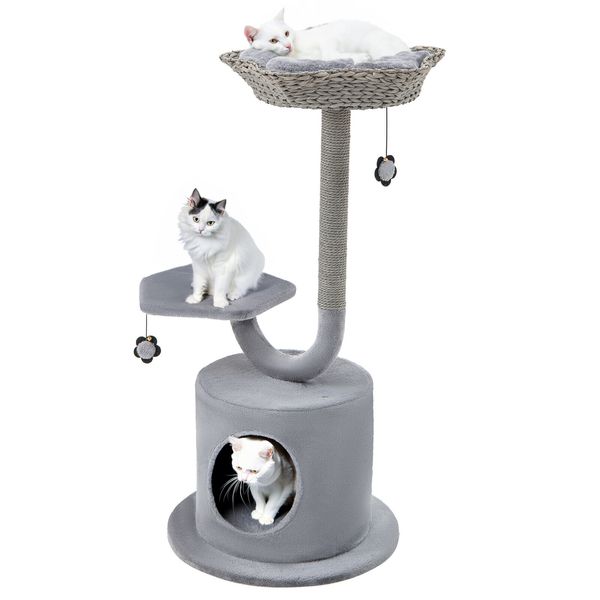 42" Cat Tree Tower 3-Layer Activity Center w/ Scratching Post Condo & 2 Perches