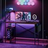 44" Computer Desk Rectangular Gaming Desk with LED Lights & Power Outlets Black