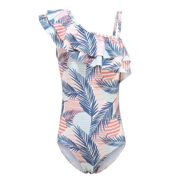 Girls One Piece Swimsuits One Shoulder Ruffle Bathing Suit Kids Hawaiian Floral Swimwear Palm Leaf Size 6/6X