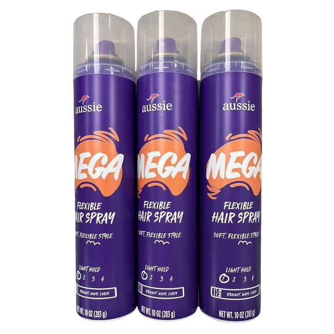 Aussie MEGA Hairspray Flexible Hold 10oz ( 3 pack ) orange