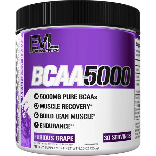 Evlution EVL BCAAs Amino Acids Powder - BCAA Powder Post Workout Recovery Drink and Stim Free Pre Workout Energy Drink Powder - 5g Branched Chain Amino Acids Supplement for Men - Furious Grape