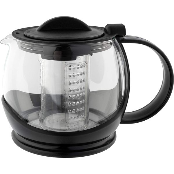 Café Olé Plastic and Glass Teapot with Infuser, Loose Leaf Tea Strainer, 1200ml / 1.2 litres