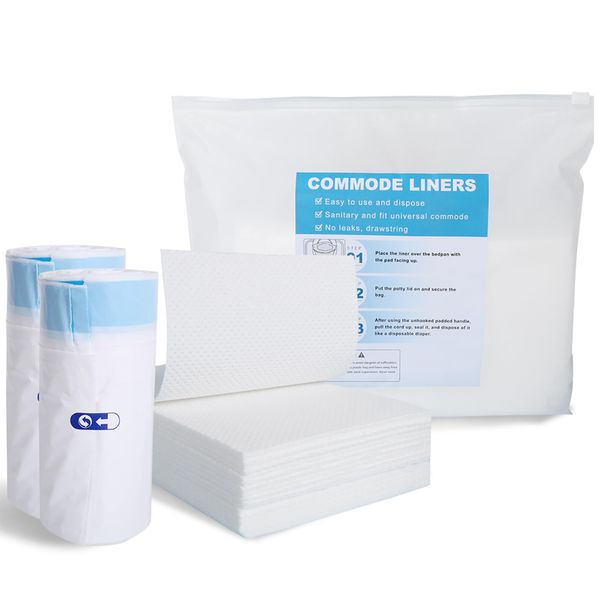 Disposable Commode Liner Bags，Adult Bedside Commode Liners Bed Pan Liners Disposable Waste Bags for Commode Chair,commode liners with absorbent pads，Portable Toilet Bags-Universal（Pack 40）