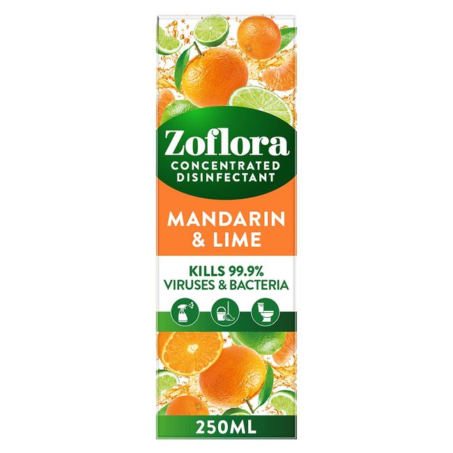 Zoflora Mandarin & Lime Concentrated Multipurpose Disinfectant Liquid, Antibacterial Multi-surface Cleaner, Pet-Friendly, Kills 99,9% of Bacteria & Viruses, 1 x 250ml