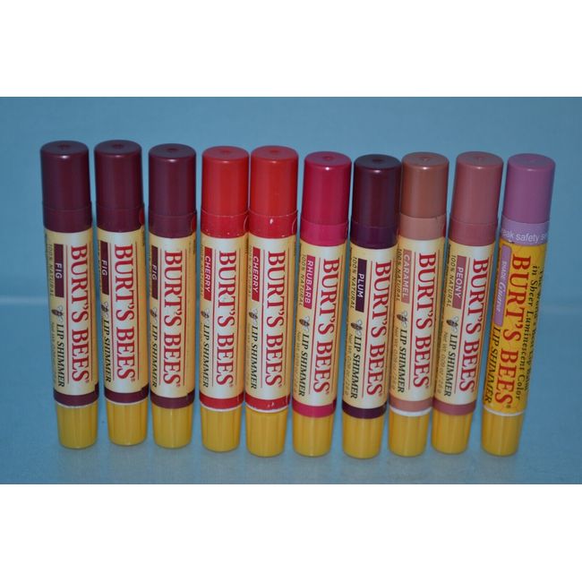 Lot Of 10 Burt's Bees 100% Natural Lip Shimmer, 7 Different Shades/Scents