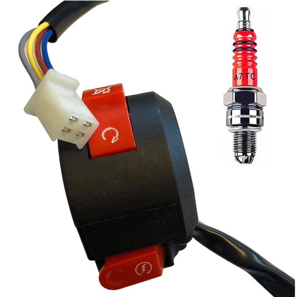 MRS TAOTAO Left Kill Start Stop Switch with 4 Wires Connector for TAOTAO 110cc 125cc ATV Quad/Boulder B1 ATA 110B TFORCE Cheetah ATA 125D New Cheetah New TFORCE Models - OEM + Spark Plug