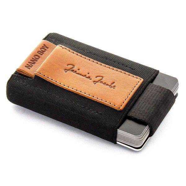 Jaimie Jacobs Nano Boy Mini Wallet, Mini Geldbörse aus Textil, Kleiner Geldbeutel, Slim Wallet mit Zugband Kartenhalter, Mini-Portmonee, Kartenetui für Herren und Damen (Cognac)