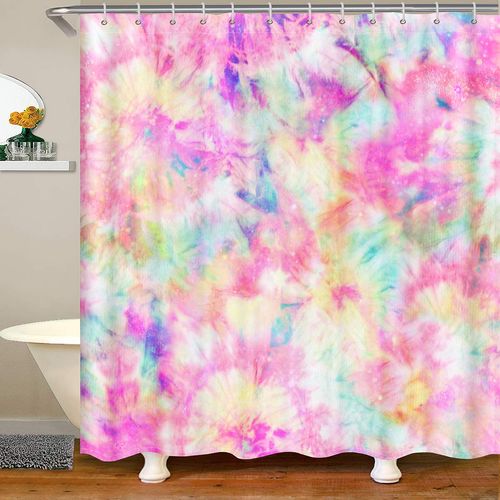 Erosebridal Kids Tie Dye Shower Curtain, Girls Bohemian Hippie Bath Curtain, Watercolor Psychedelic Bathroom Accessories, Waterproof Polyester Fabric Curtains Set for Teens Women, 72" W X 72" L
