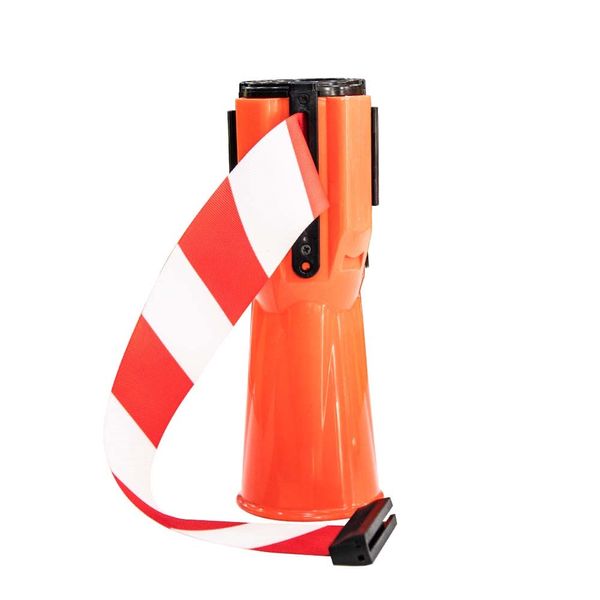 Retractable Traffic Cone Caution Tape 3 Meter | Retractable Ribbon 3 Mtr Red | Cone Mountable Emergency Warning Belt | High Visibility Red Retractable Topper for Traffic Cone (1 Pc)