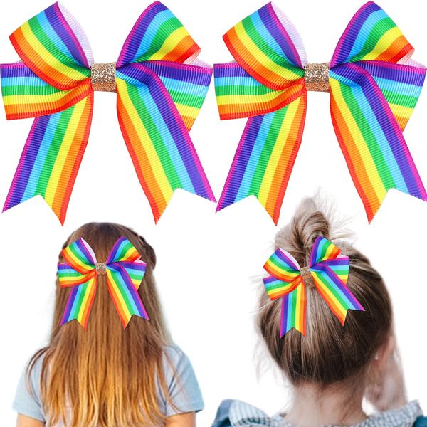 Pride Day Rainbow Hair Bow with Clip Rainbow Bows for Girls Gold Glitter Bow Hairstyle Hairpin Candy Fruit Colorful Rainbow Lovely Non-slip for LGBT Women Girls Party 2PCS