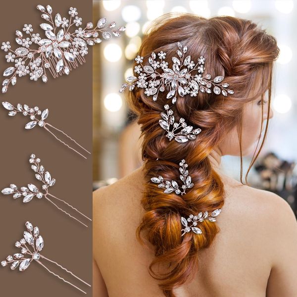 Wedding hair accessories, Bridal hair accessories for wedding hair piece, Wedding hair piece for brides, Bridal headpiece, Bride hair accessories wedding (Rose Gold)