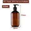 Alledomain 2PCS 300ml/10oz Empty Refillable Plastic Lotion Pump Bottles, Shampoo Body Washing Cream Shower Gel Storage Holder Container Toiletries Liquid Dispenser (Brown)